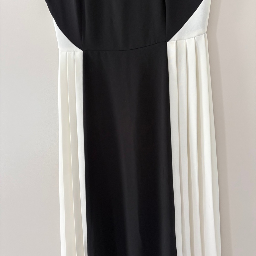 Karen Millen Dress Petite Contrast Pleated Panel Skirt Midi 8 Black Ivory Mono - Picture 14 of 16